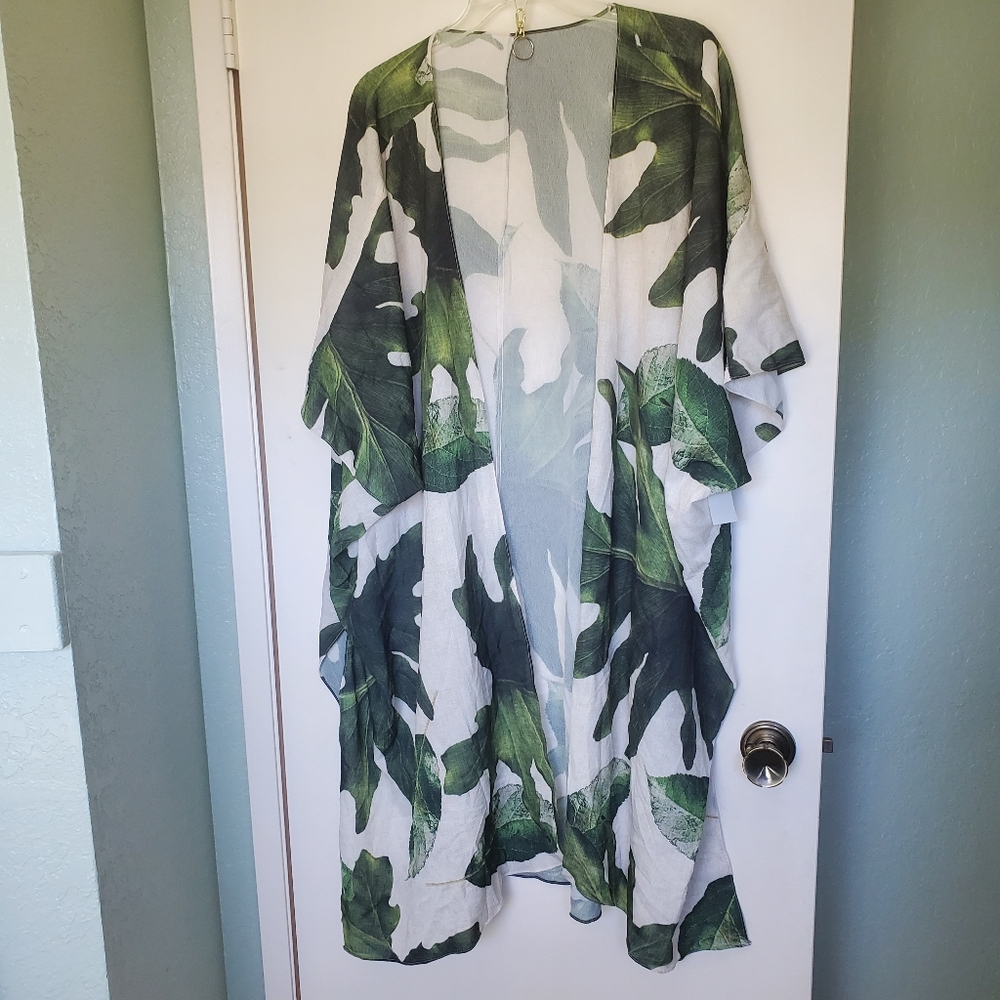 Eirili Shrug Duster Large Leaf Design Lagenlook Size 3XL Drapy